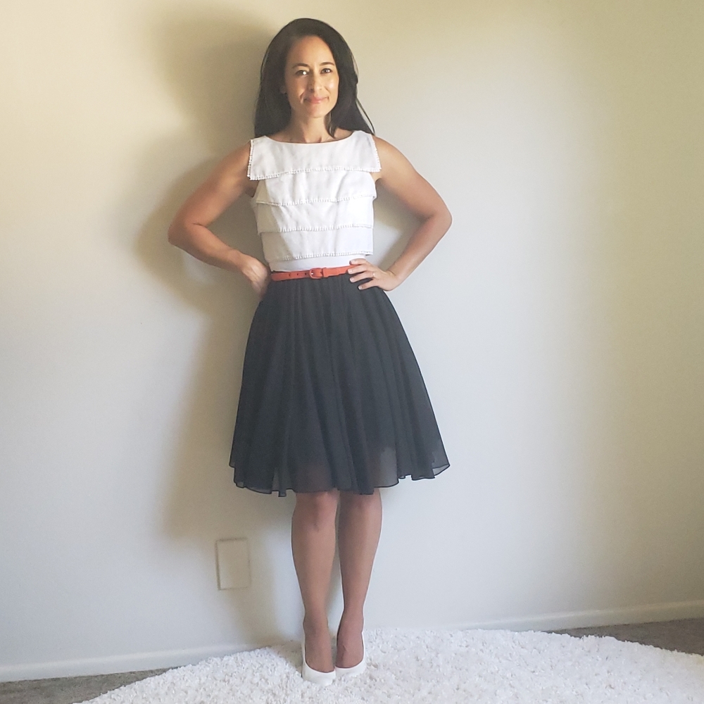 1950s 1960s Vintage Miss Elliotte California Black & White Dress Tiered Bodice - Picture 4 of 13